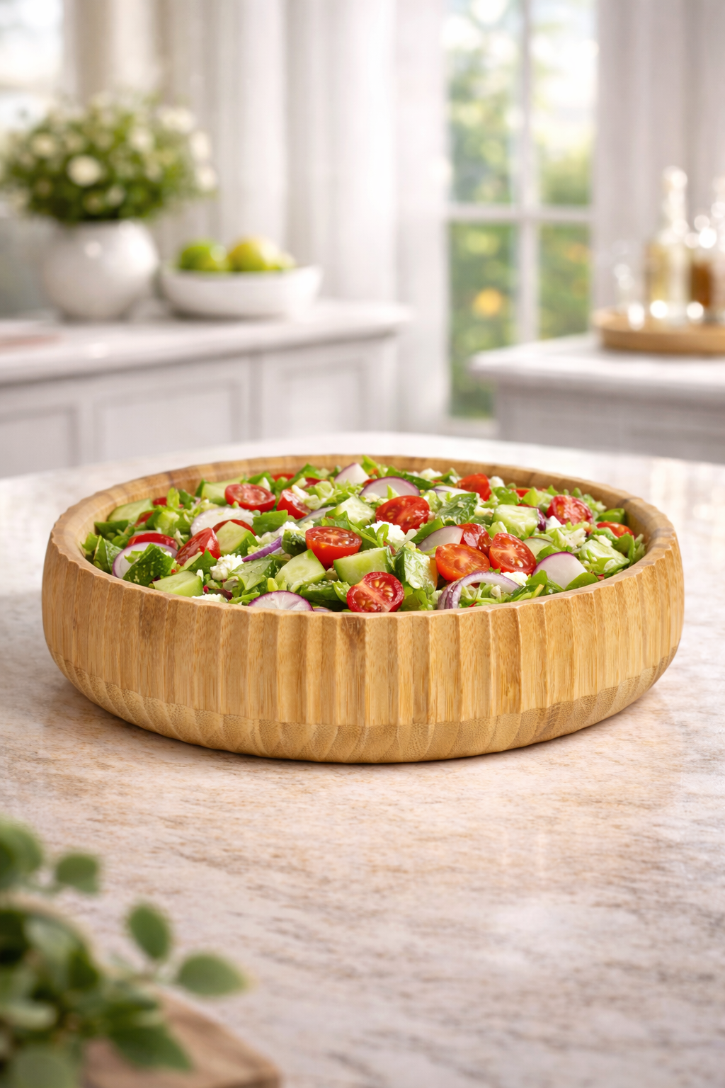 22 cm Bambu Kase – Doğal Ahşap Salata ve Sunum Kasesi