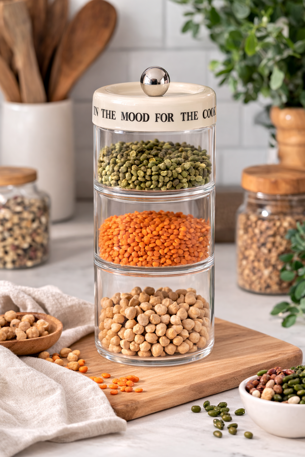 3 Katlı Cam Kavanoz – Kapaklı Mutfak Saklama Kavanozu