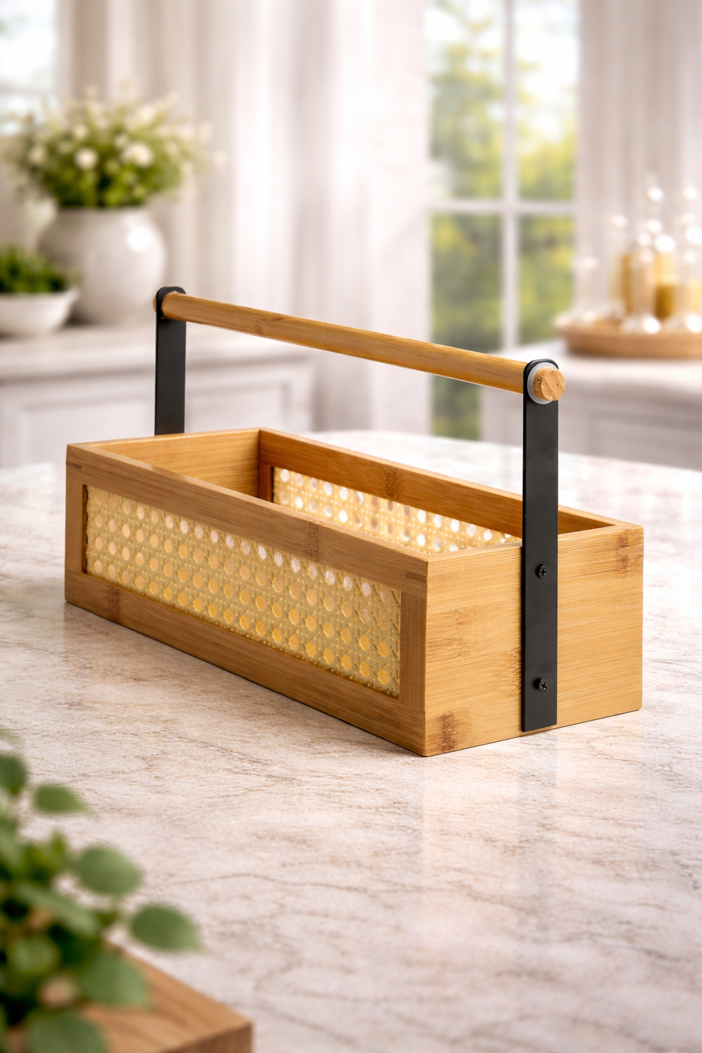 Bambu Hasır Detaylı Mutfak Sepeti