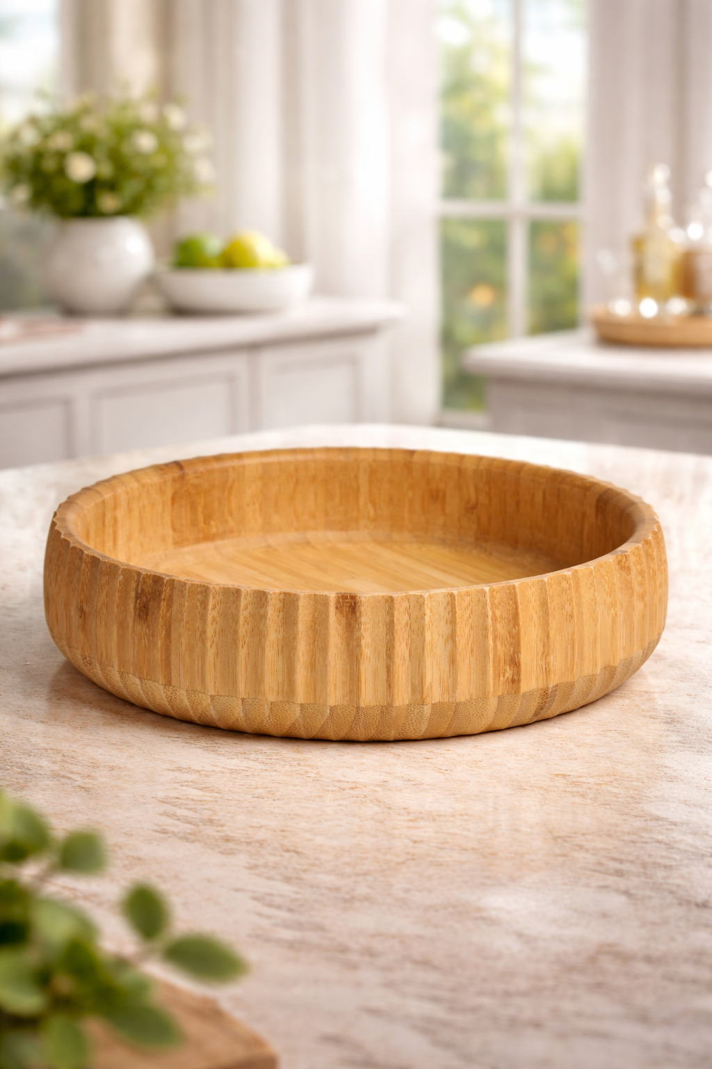 22 cm Bambu Kase – Doğal Ahşap Salata ve Sunum Kasesi