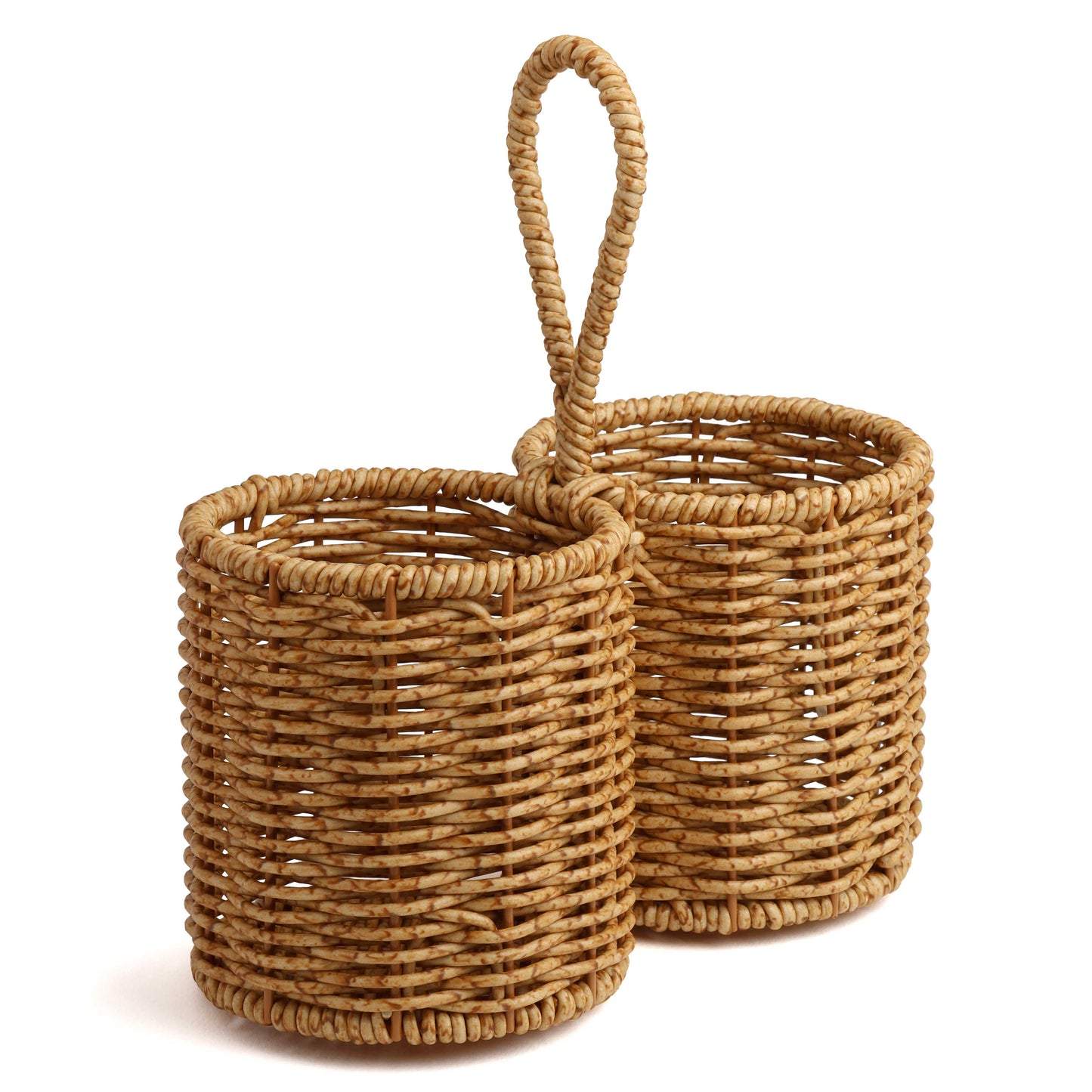 Çift Bölmeli Hasır Kaşıklık – Rattan Mutfak Kaşıklık ve Organizer