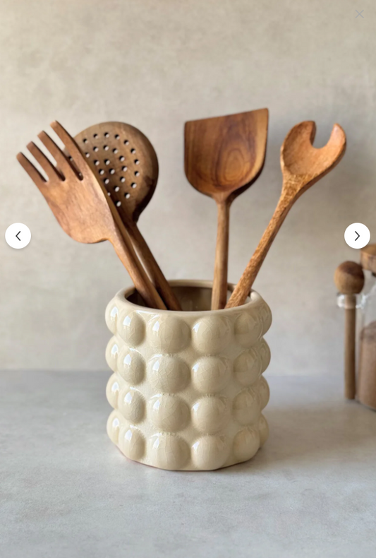 Krem Seramik Vazo / Kaşıklık – Modern Dekor